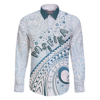 Pasifika Festival Family Matching Puletasi and Hawaiian Shirt Tribal Pattern Blue Version LT01 Dad's Shirt - Long Sleeve Blue - Polynesian Pride