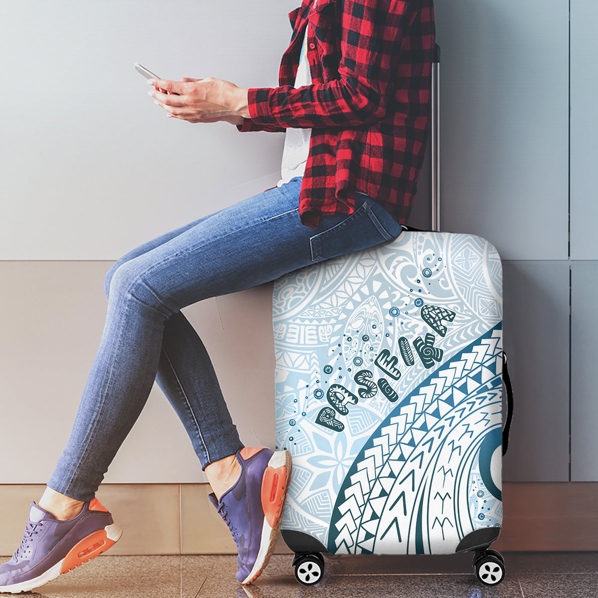 Pasifika Festival Luggage Cover Tribal Pattern Blue Version LT01 - Polynesian Pride