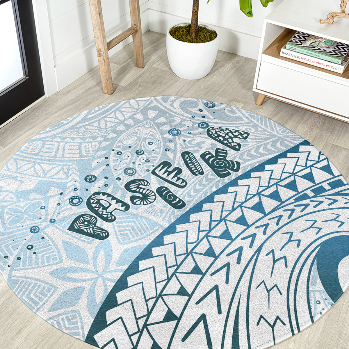 Pasifika Festival Round Carpet Tribal Pattern Blue Version LT01 Blue - Polynesian Pride