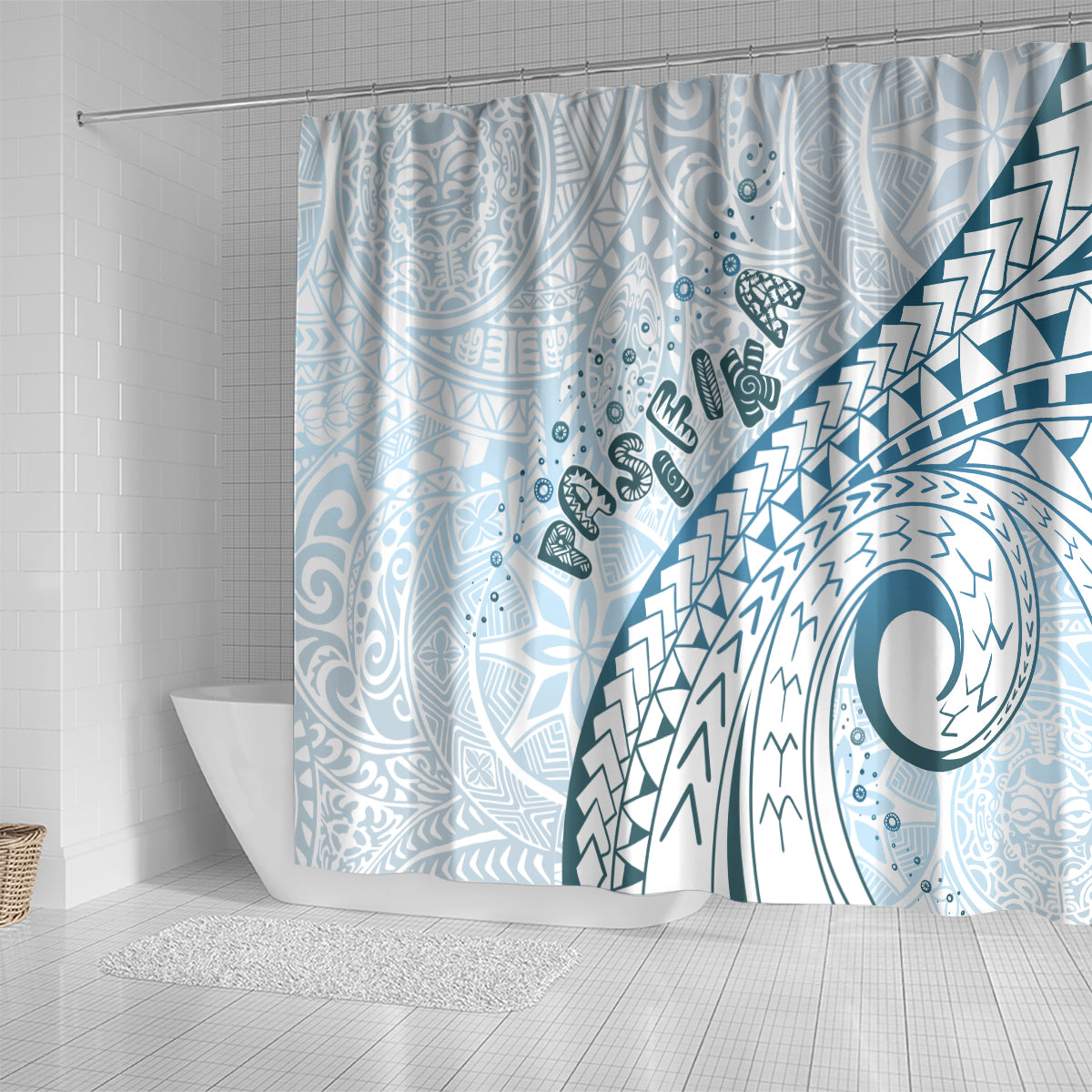 Pasifika Festival Shower Curtain Tribal Pattern Blue Version