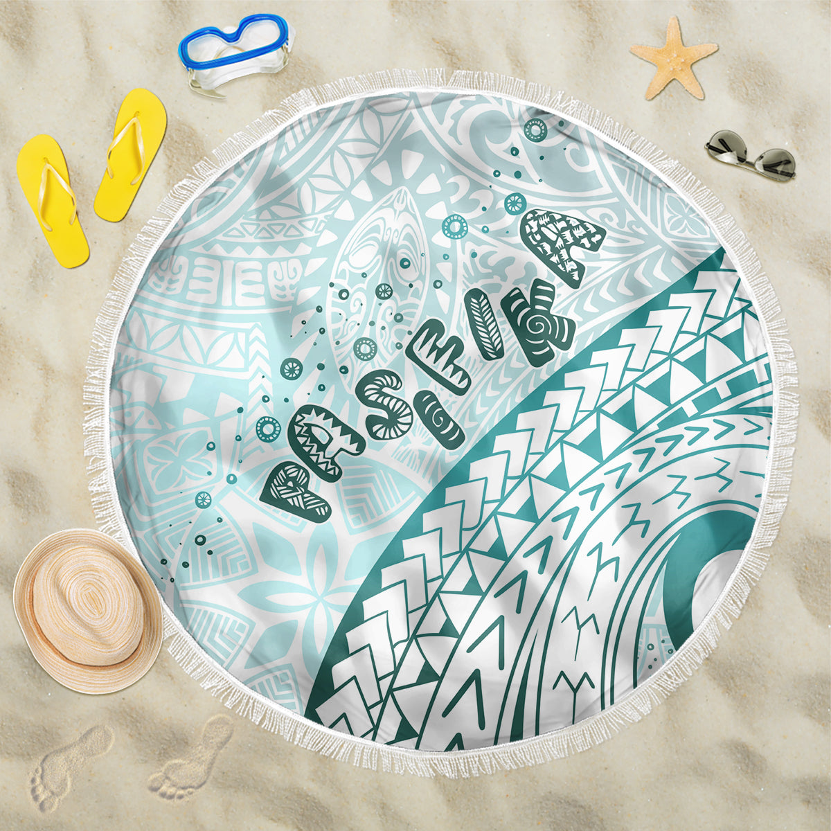Pasifika Festival Beach Blanket Tribal Pattern Teal Version