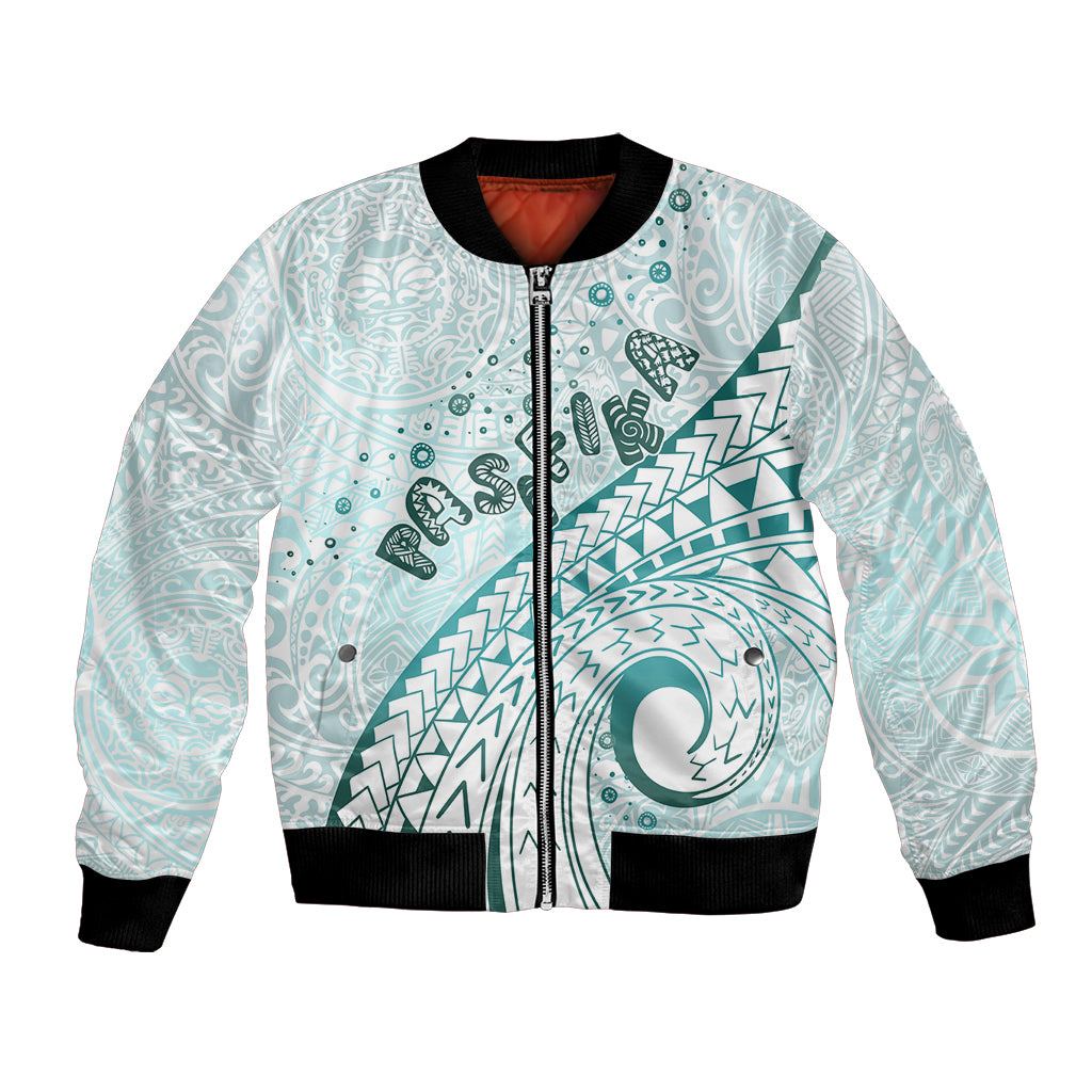 Pasifika Festival Bomber Jacket Tribal Pattern Teal Version LT01