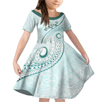 Pasifika Festival Family Matching Mermaid Dress and Hawaiian Shirt Tribal Pattern Teal Version LT01 Daughter's Dress Teal - Polynesian Pride