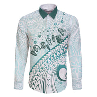 Pasifika Festival Family Matching Summer Maxi Dress and Hawaiian Shirt Tribal Pattern Teal Version LT01 Dad's Shirt - Long Sleeve Teal - Polynesian Pride