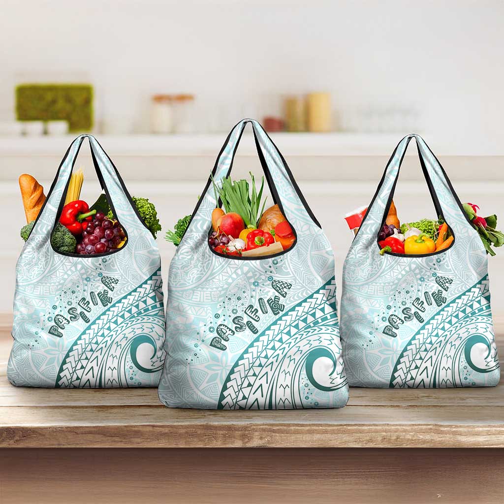 Pasifika Festival Grocery Bag Tribal Pattern Teal Version