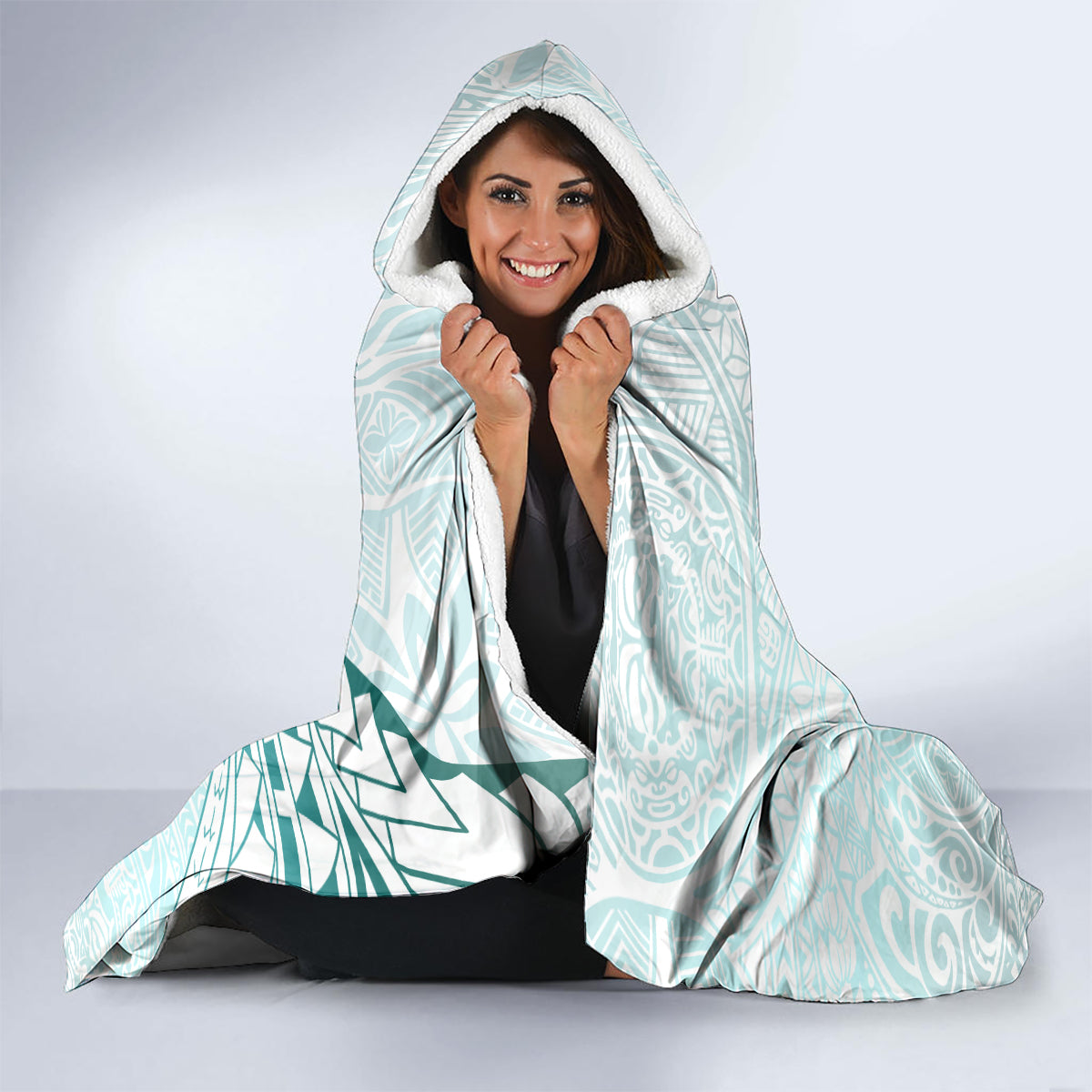 Pasifika Festival Hooded Blanket Tribal Pattern Teal Version LT01 - Polynesian Pride