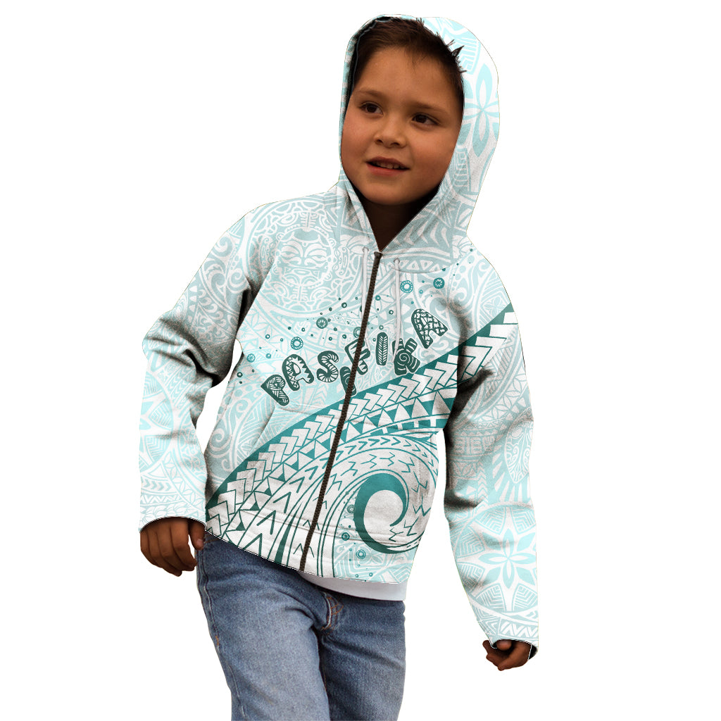 Pasifika Festival Kid Hoodie Tribal Pattern Teal Version LT01