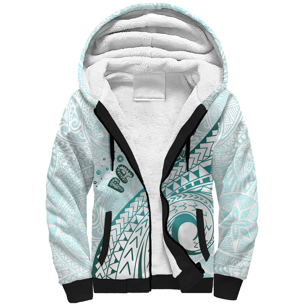 Pasifika Festival Sherpa Hoodie Tribal Pattern Teal Version LT01