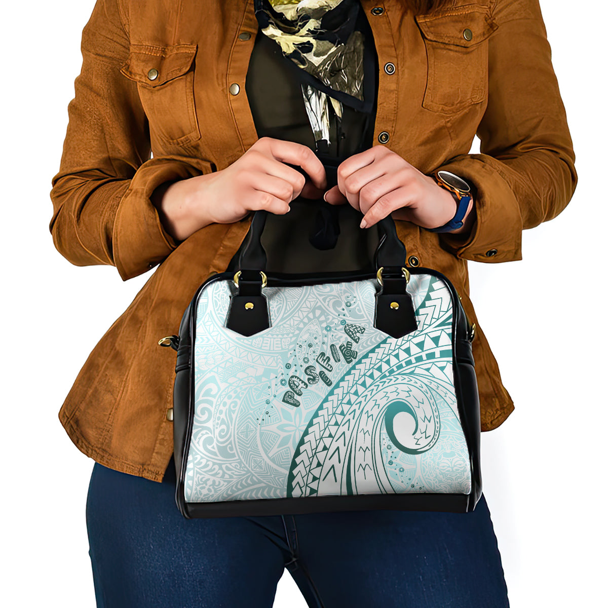 Pasifika Festival Shoulder Handbag Tribal Pattern Teal Version