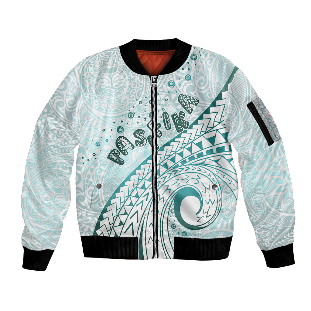 Pasifika Festival Sleeve Zip Bomber Jacket Tribal Pattern Teal Version LT01 Unisex Teal - Polynesian Pride