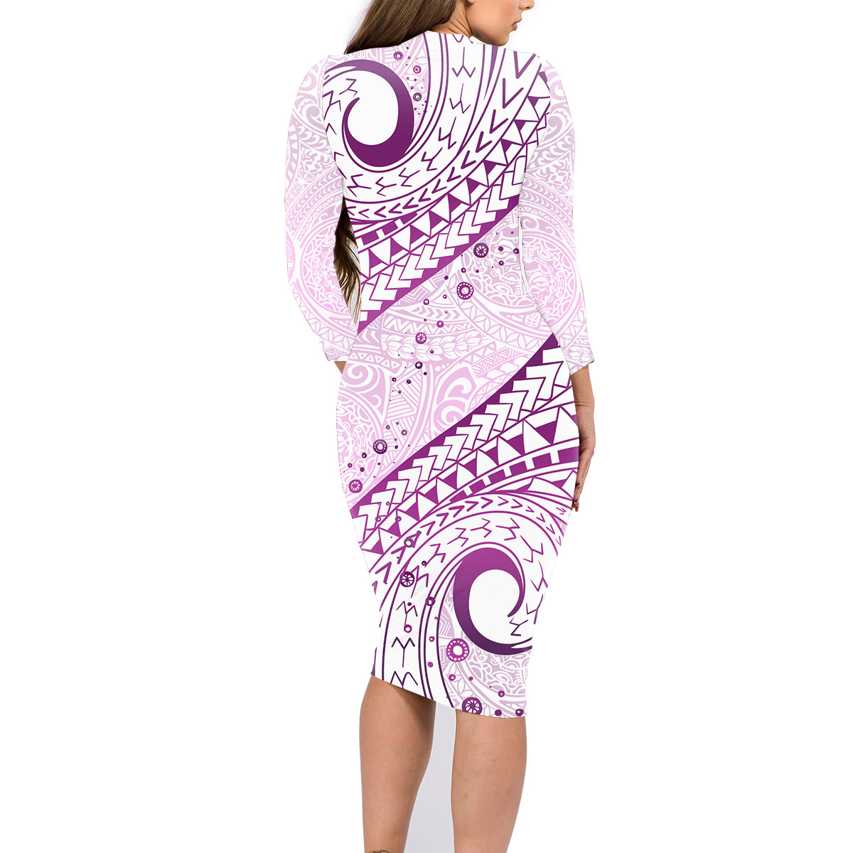 Pasifika Festival Family Matching Long Sleeve Bodycon Dress and Hawaiian Shirt Tribal Pattern Lilac Version LT01 - Polynesian Pride