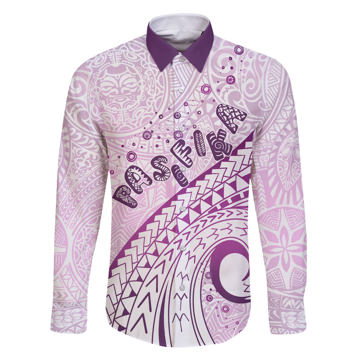 Pasifika Festival Family Matching Puletasi and Hawaiian Shirt Tribal Pattern Lilac Version LT01 Dad's Shirt - Long Sleeve Purple - Polynesian Pride