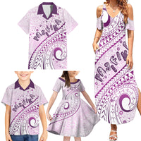 Pasifika Festival Family Matching Summer Maxi Dress and Hawaiian Shirt Tribal Pattern Lilac Version LT01 - Polynesian Pride