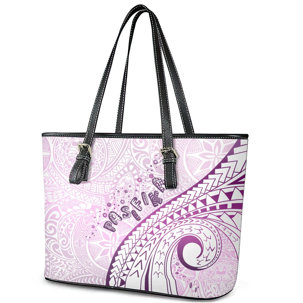 Pasifika Festival Leather Tote Bag Tribal Pattern Lilac Version