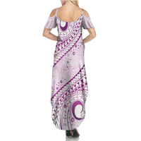 Pasifika Festival Summer Maxi Dress Tribal Pattern Lilac Version LT01 - Polynesian Pride