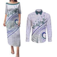 Pasifika Festival Couples Matching Puletasi and Long Sleeve Button Shirt Tribal Pattern Violet Version LT01 Purple - Polynesian Pride