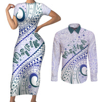 Pasifika Festival Couples Matching Short Sleeve Bodycon Dress and Long Sleeve Button Shirt Tribal Pattern Violet Version LT01 Purple - Polynesian Pride