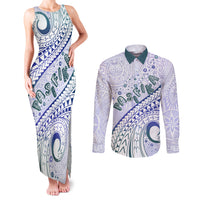 Pasifika Festival Couples Matching Tank Maxi Dress and Long Sleeve Button Shirt Tribal Pattern Violet Version LT01 Purple - Polynesian Pride