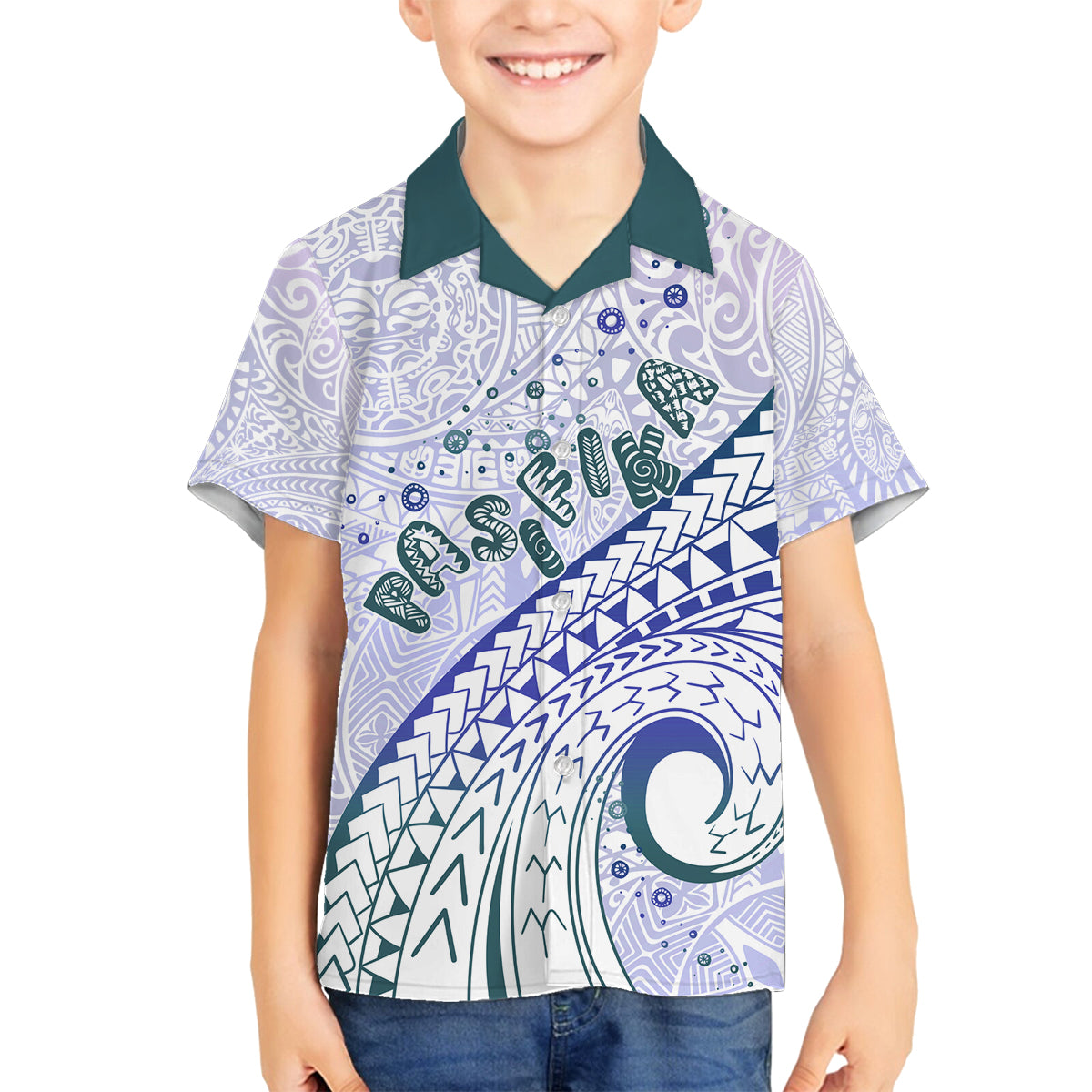 Pasifika Festival Family Matching Long Sleeve Bodycon Dress and Hawaiian Shirt Tribal Pattern Violet Version LT01 Son's Shirt Purple - Polynesian Pride