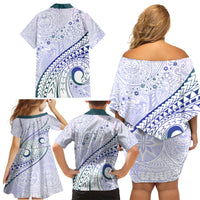 Pasifika Festival Family Matching Off Shoulder Short Dress and Hawaiian Shirt Tribal Pattern Violet Version LT01 - Polynesian Pride
