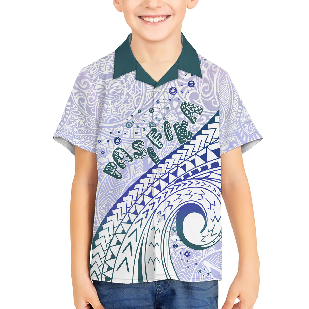 Pasifika Festival Family Matching Short Sleeve Bodycon Dress and Hawaiian Shirt Tribal Pattern Violet Version LT01 Son's Shirt Purple - Polynesian Pride
