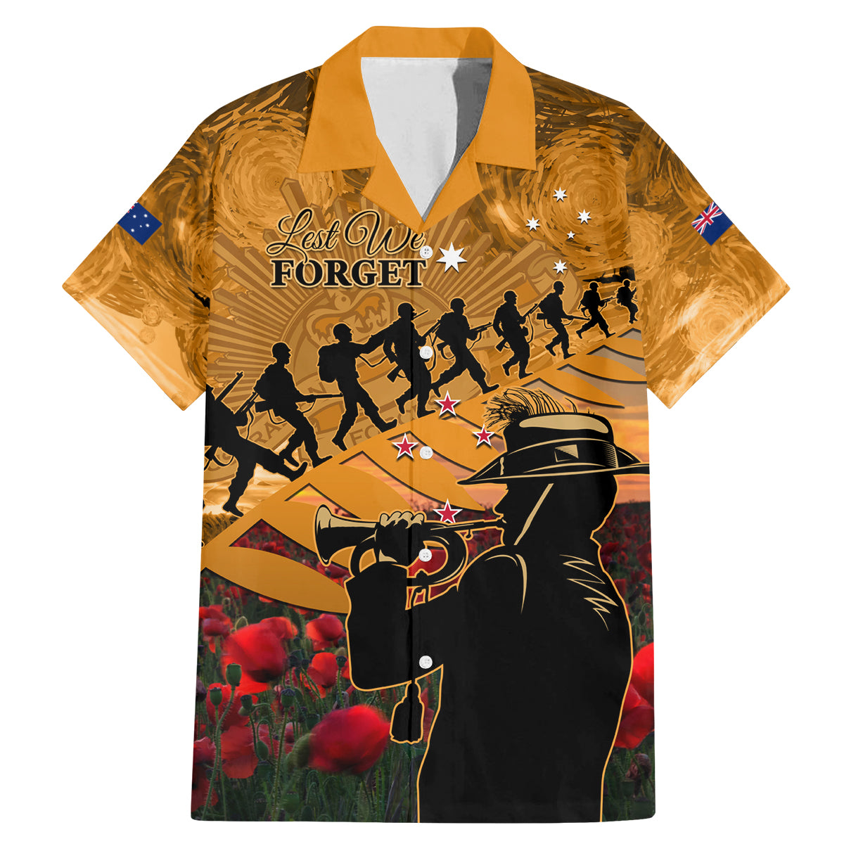 ANZAC Day 2024 Family Matching Mermaid Dress and Hawaiian Shirt Silver Fern With A Trumpet Soldier LT01 Dad's Shirt - Short Sleeve Art - Polynesian Pride