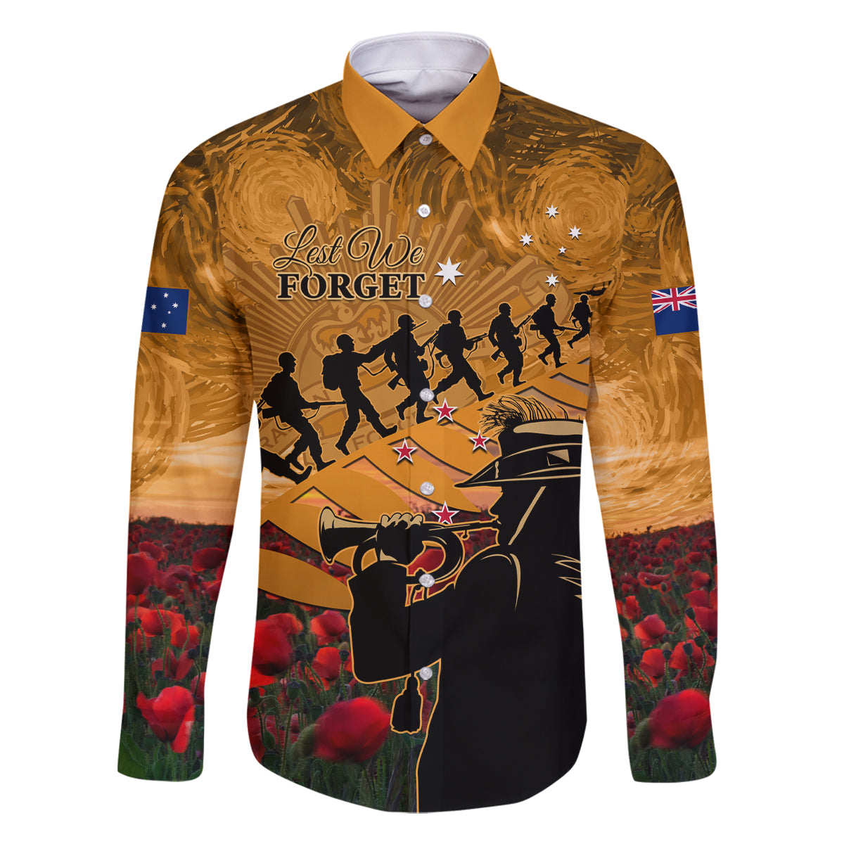 ANZAC Day 2024 Family Matching Mermaid Dress and Hawaiian Shirt Silver Fern With A Trumpet Soldier LT01 Dad's Shirt - Long Sleeve Art - Polynesian Pride