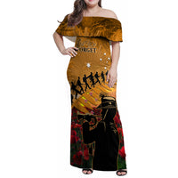 ANZAC Day 2024 Family Matching Off Shoulder Maxi Dress and Hawaiian Shirt Silver Fern With A Trumpet Soldier LT01 Mom's Dress Art - Polynesian Pride