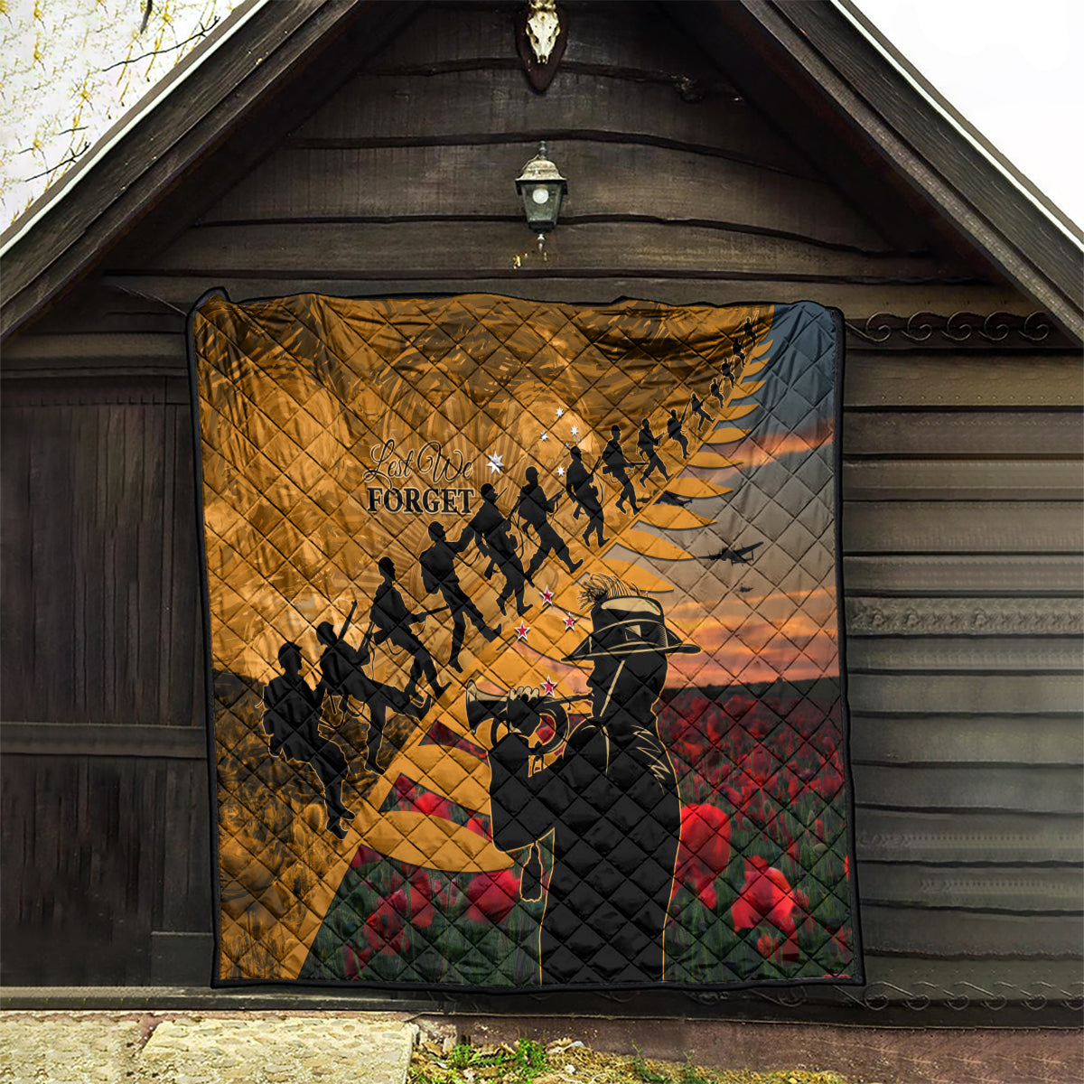 ANZAC Day 2024 Quilt Silver Fern With A Trumpet Soldier LT01 - Polynesian Pride