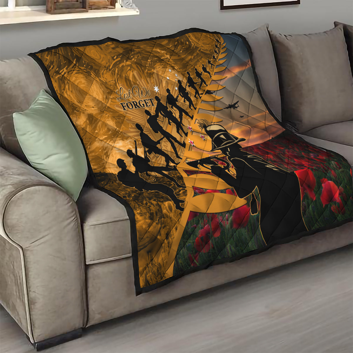 ANZAC Day 2024 Quilt Silver Fern With A Trumpet Soldier LT01 - Polynesian Pride