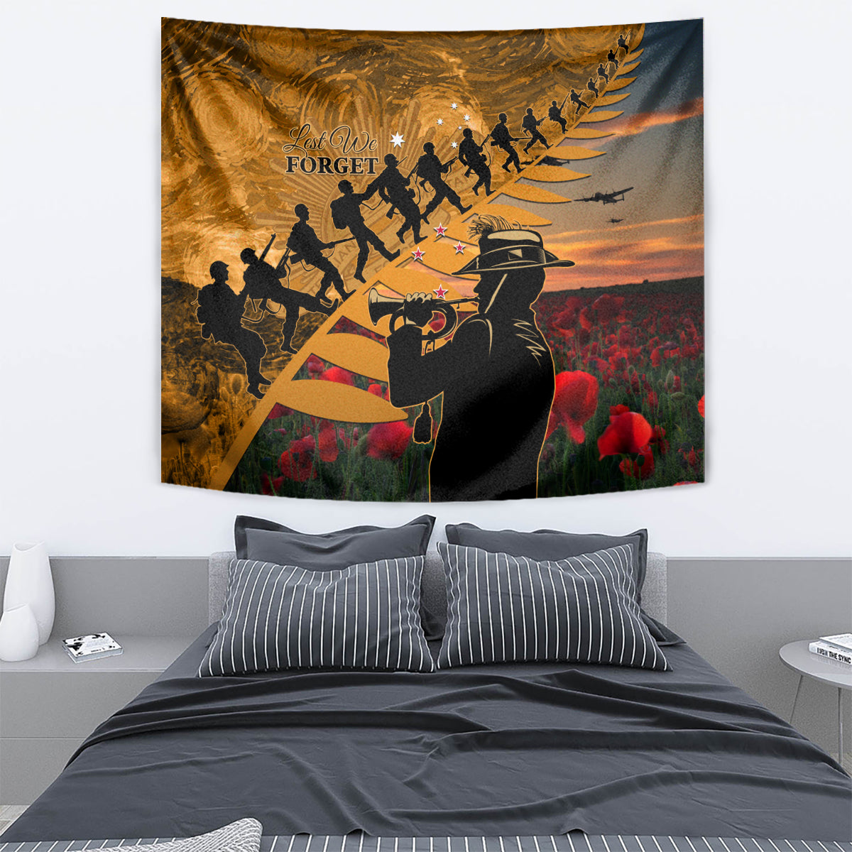 ANZAC Day 2024 Tapestry Silver Fern With A Trumpet Soldier LT01 - Polynesian Pride