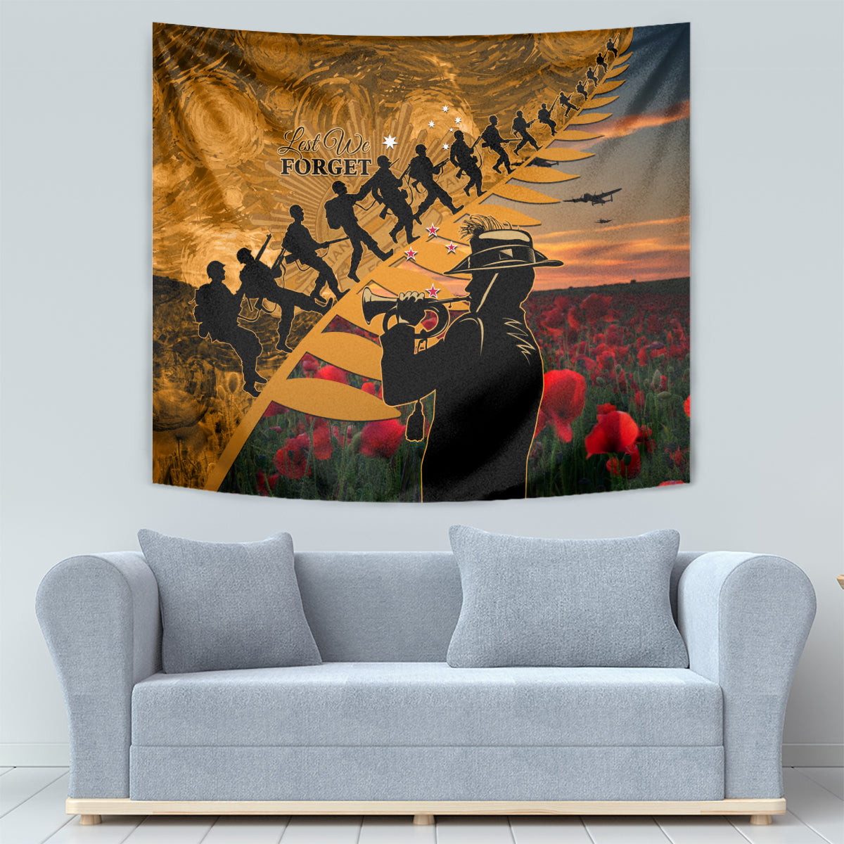 ANZAC Day 2024 Tapestry Silver Fern With A Trumpet Soldier LT01 - Polynesian Pride