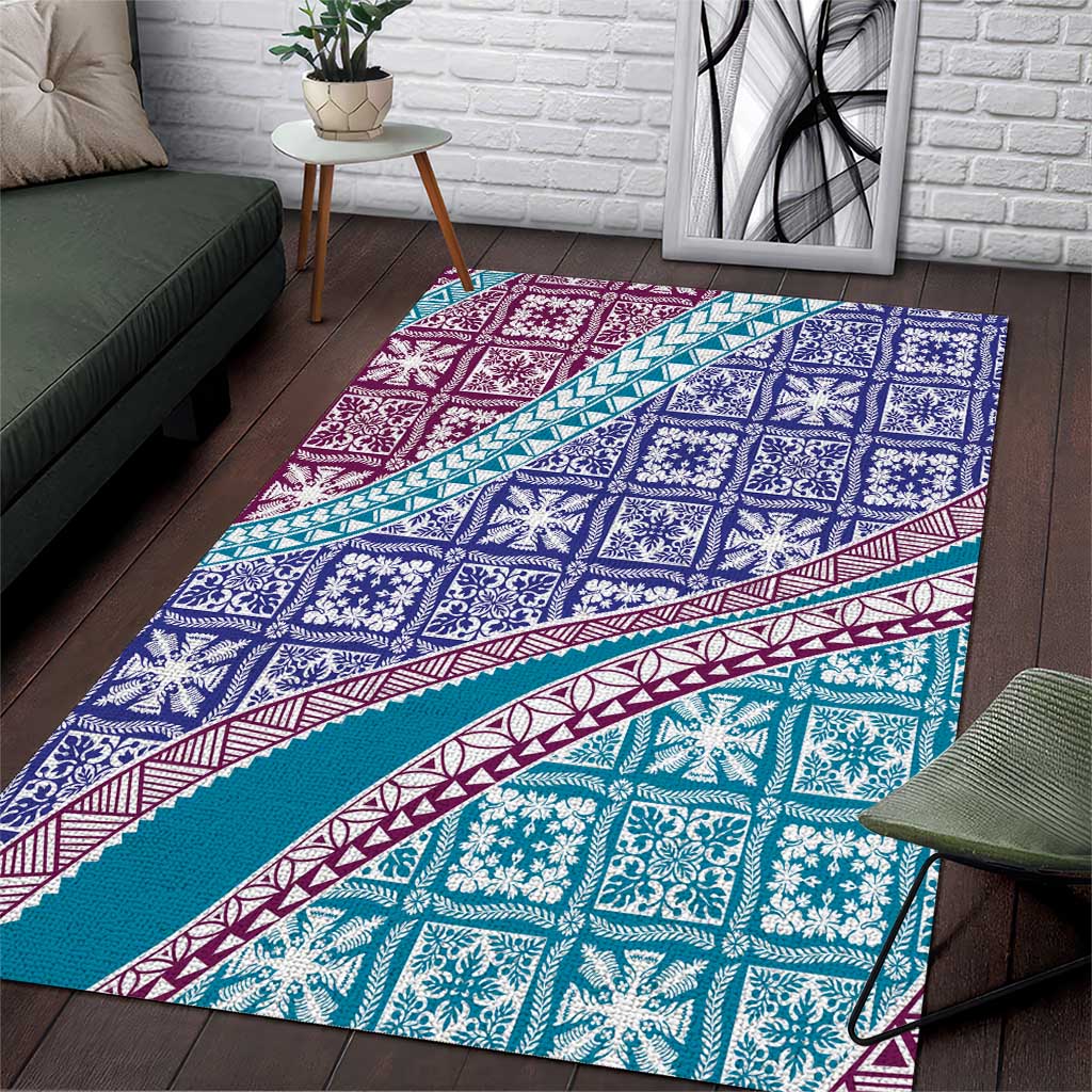 Hawaiian Quilt Pattern Area Rug Purple Blue Color Mixed - Polynesian Pride