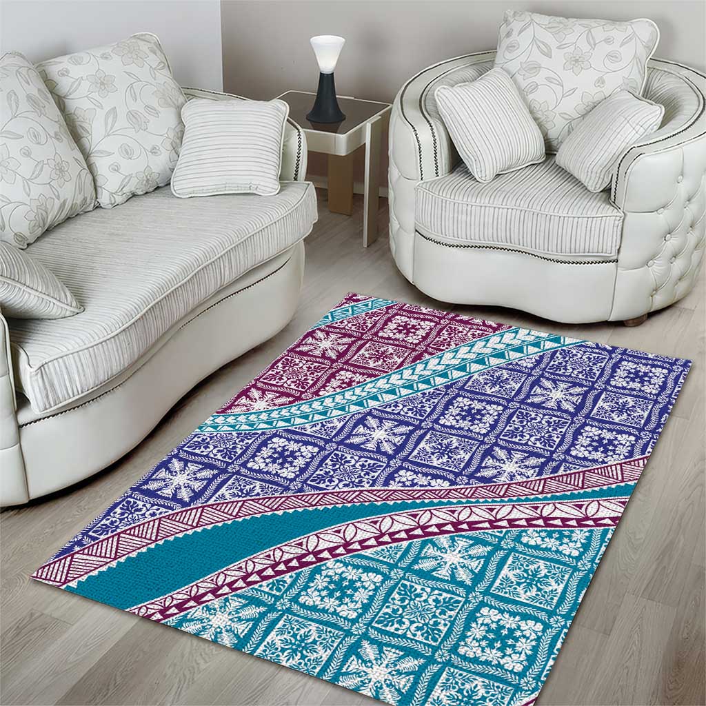 Hawaiian Quilt Pattern Area Rug Purple Blue Color Mixed - Polynesian Pride