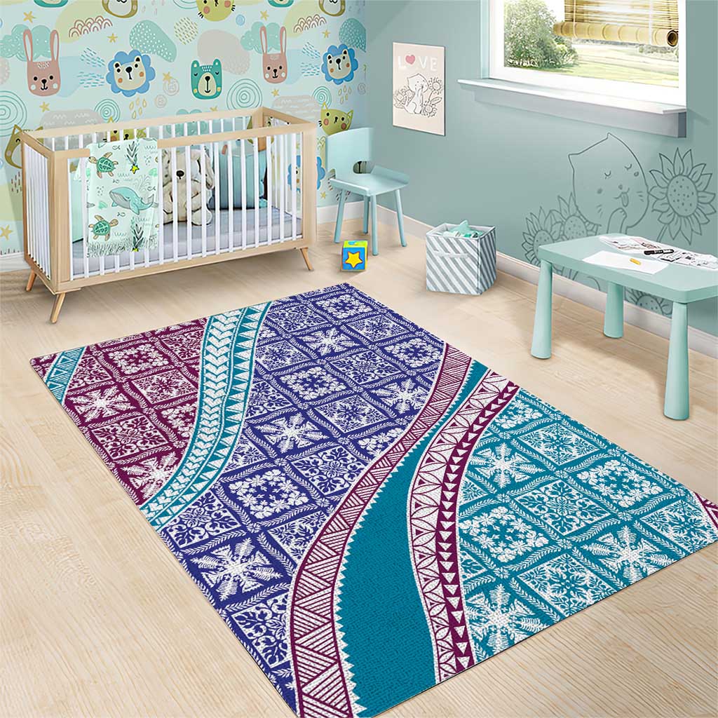 Hawaiian Quilt Pattern Area Rug Purple Blue Color Mixed - Polynesian Pride