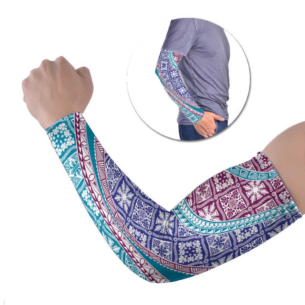 Hawaiian Quilt Pattern Arm Sleeves Purple Blue Color Mixed - Polynesian Pride