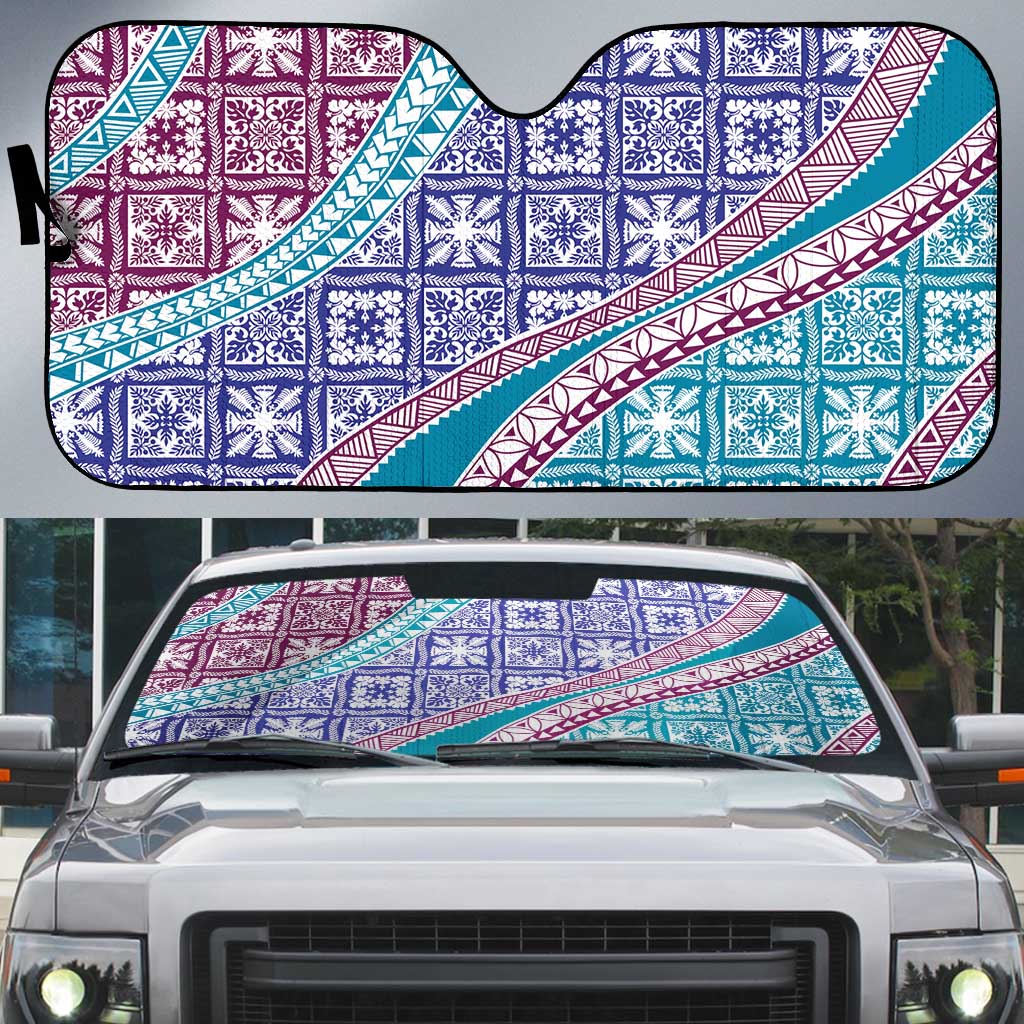 Hawaiian Quilt Pattern Auto Sun Shade Purple Blue Color Mixed - Polynesian Pride