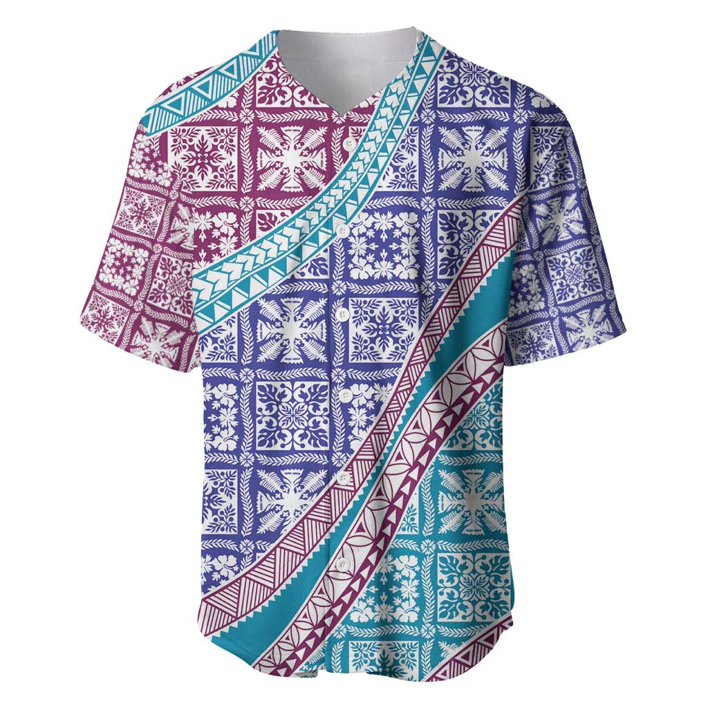 Hawaiian Quilt Pattern Baseball Jersey Purple Blue Color Mixed - Polynesian Pride