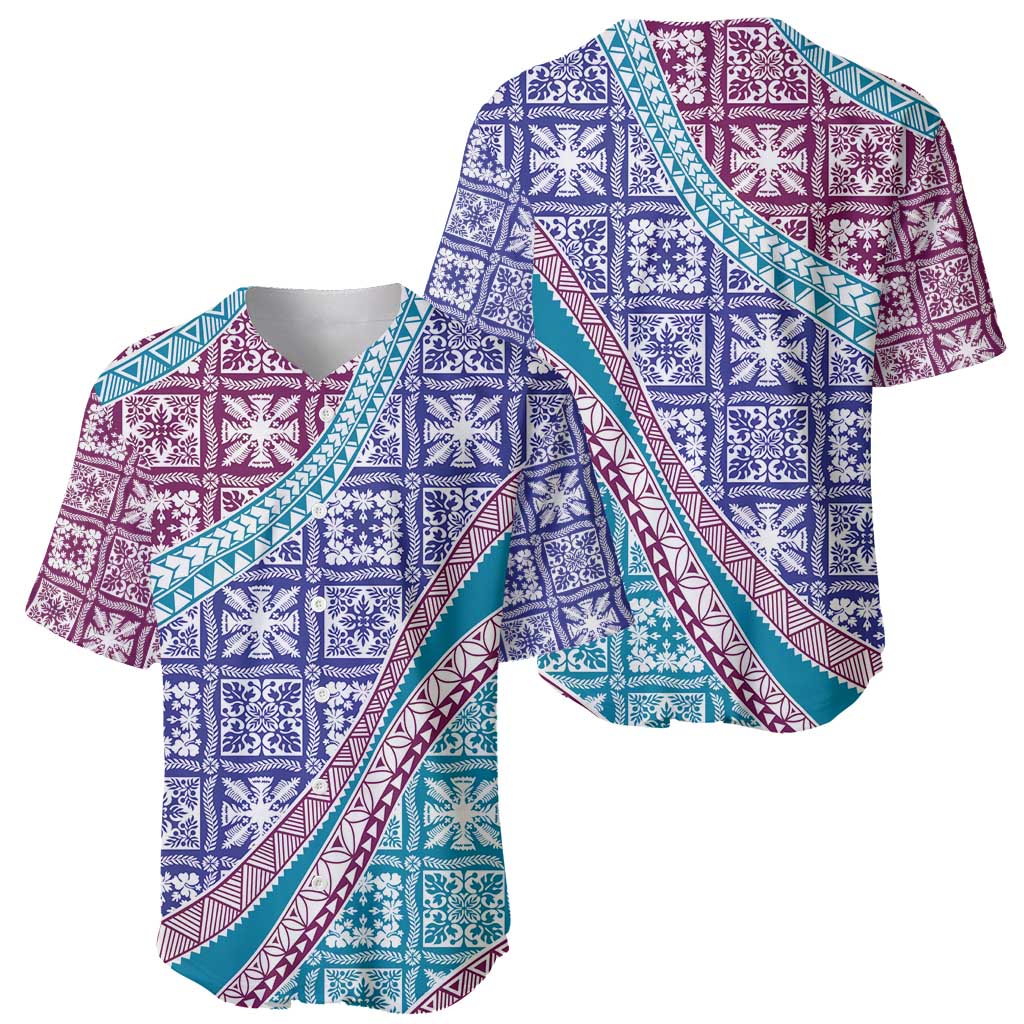 Hawaiian Quilt Pattern Baseball Jersey Purple Blue Color Mixed - Polynesian Pride