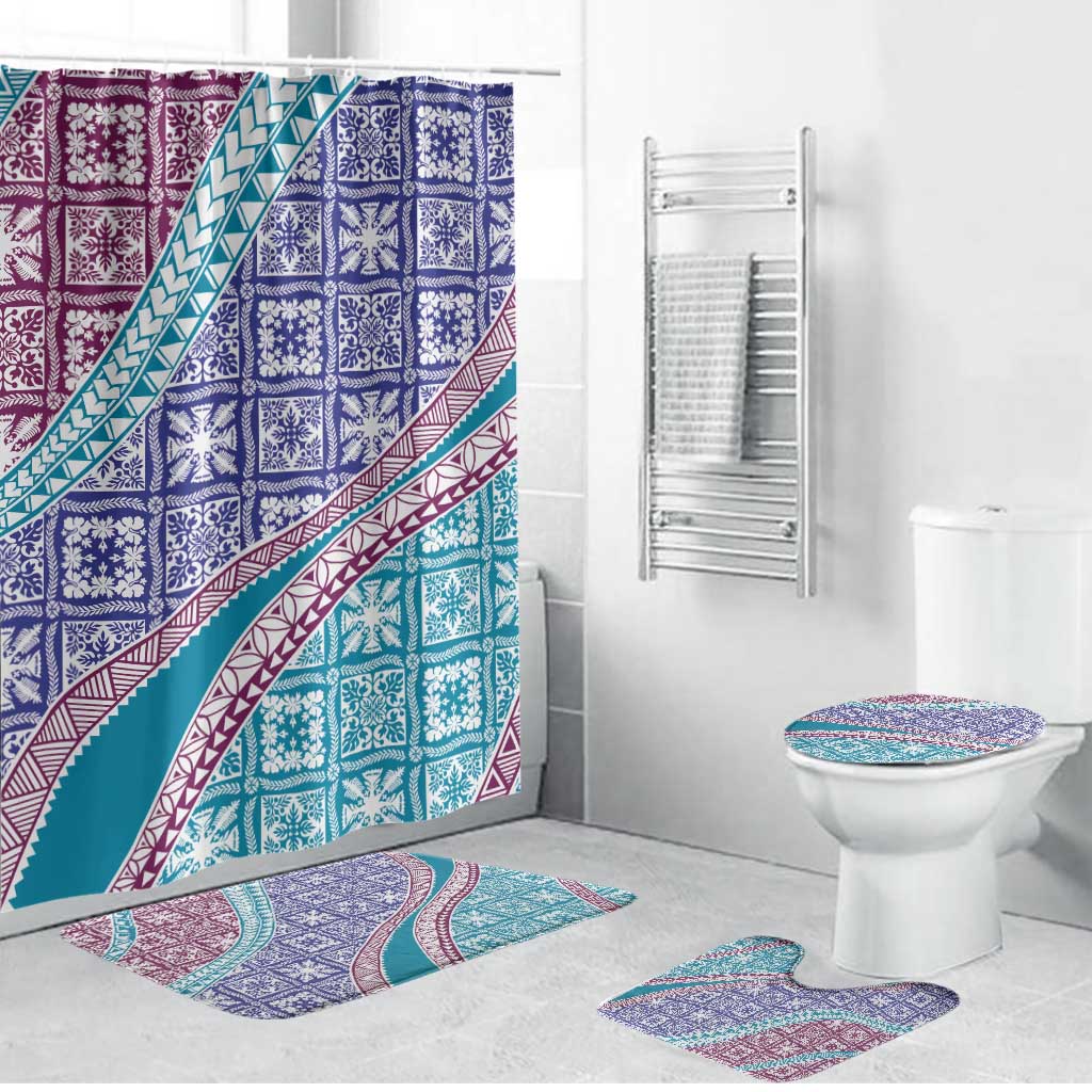Hawaiian Quilt Pattern Bathroom Set Purple Blue Color Mixed - Polynesian Pride