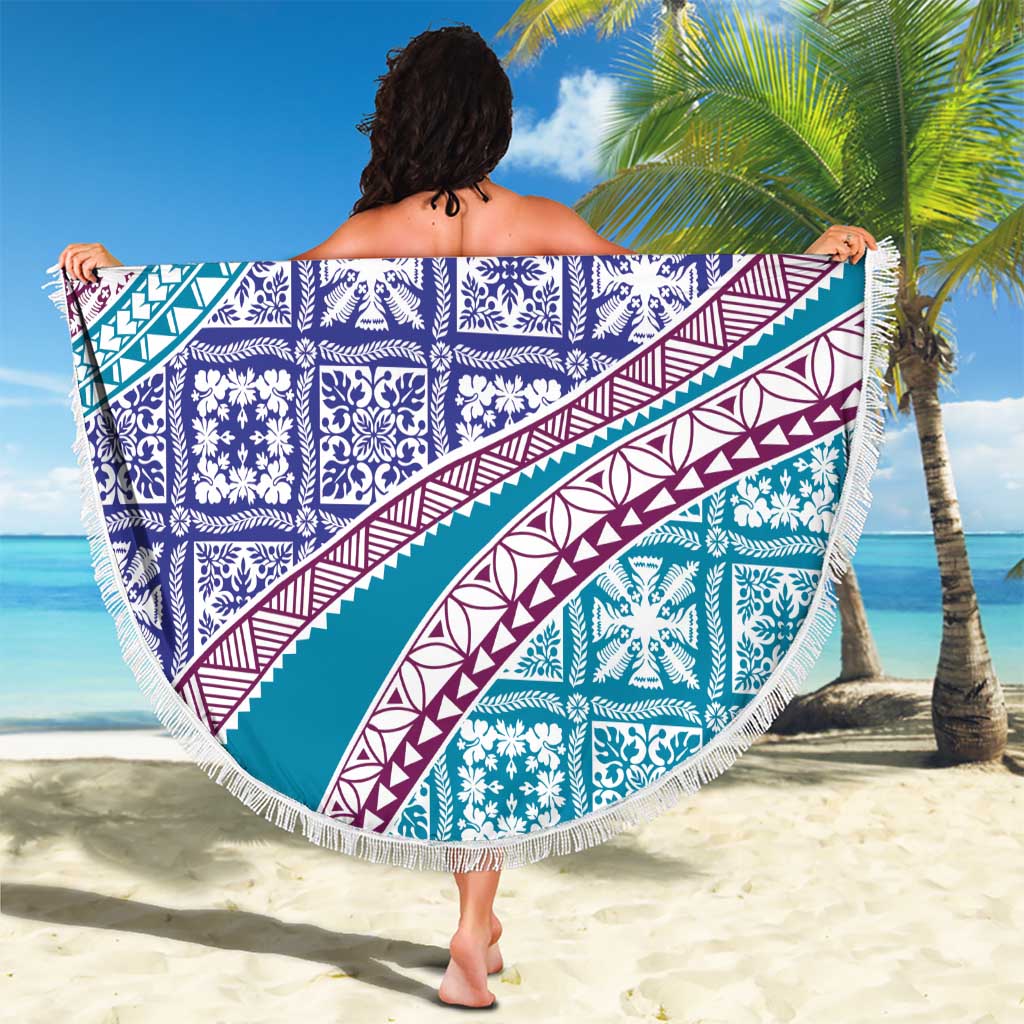 Hawaiian Quilt Pattern Beach Blanket Purple Blue Color Mixed - Polynesian Pride