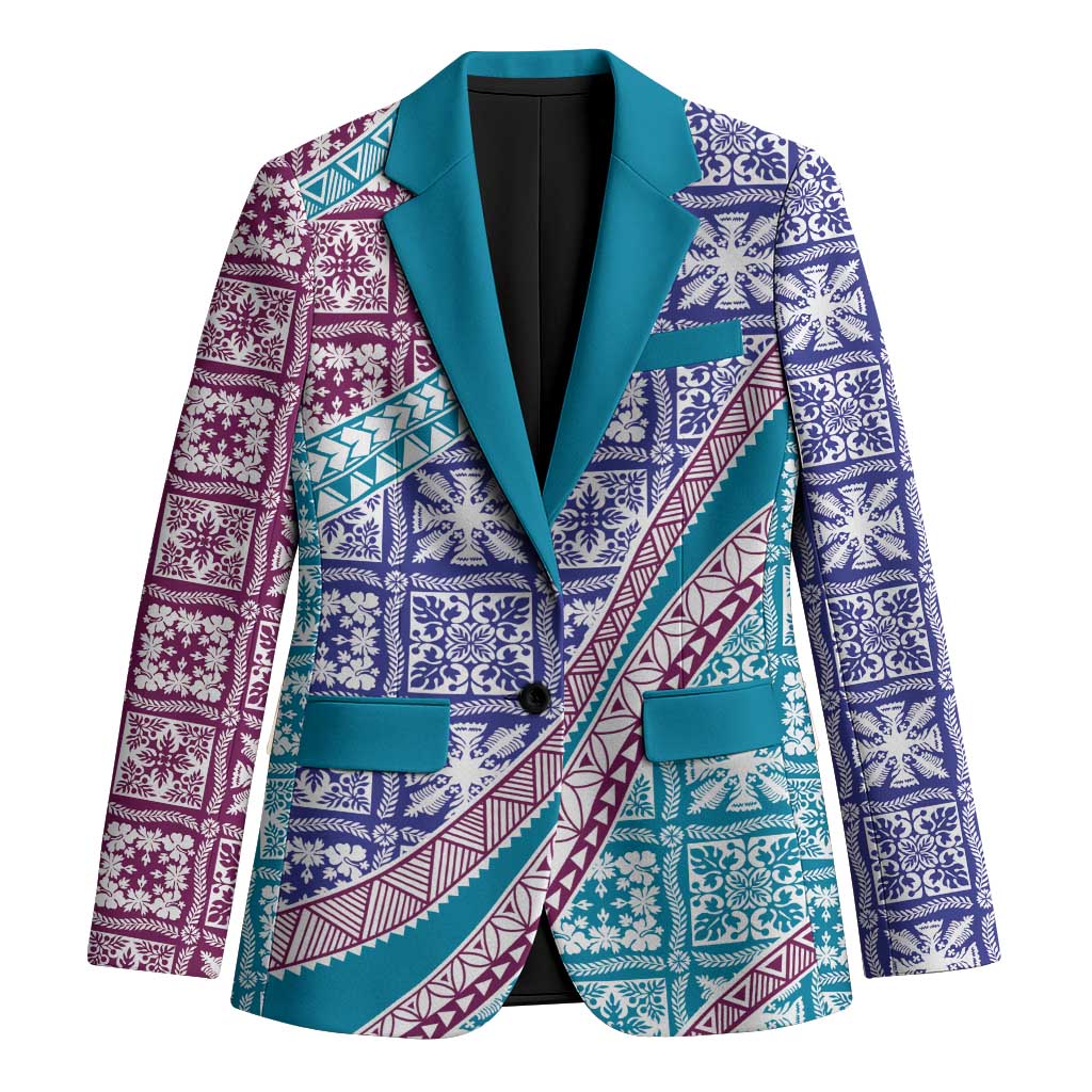 Hawaiian Quilt Pattern Blazer Purple Blue Color Mixed - Polynesian Pride