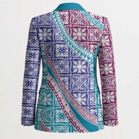 Hawaiian Quilt Pattern Blazer Purple Blue Color Mixed - Polynesian Pride