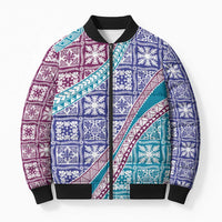 Hawaiian Quilt Pattern Bomber Puffer Jacket Purple Blue Color Mixed - Polynesian Pride
