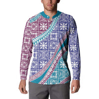 Hawaiian Quilt Pattern Button Sweatshirt Purple Blue Color Mixed - Polynesian Pride
