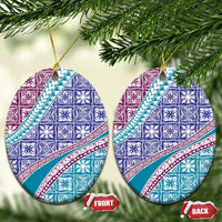 Hawaiian Quilt Pattern Ceramic Ornament Purple Blue Color Mixed - Polynesian Pride