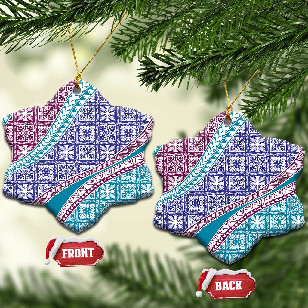 Hawaiian Quilt Pattern Ceramic Ornament Purple Blue Color Mixed - Polynesian Pride