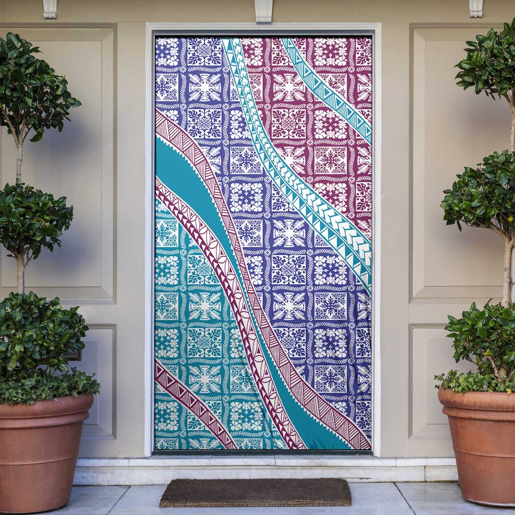 Hawaiian Quilt Pattern Door Cover Purple Blue Color Mixed - Polynesian Pride