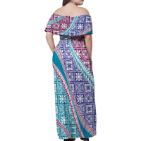Hawaiian Quilt Pattern Family Matching Off Shoulder Maxi Dress and Hawaiian Shirt Purple Blue Color Mixed - Polynesian Pride