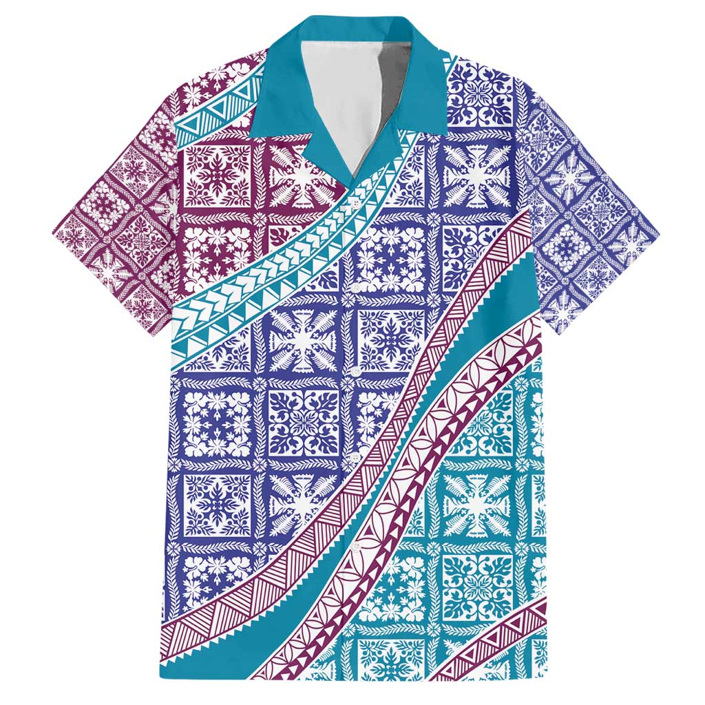 Hawaiian Quilt Pattern Hawaiian Shirt Purple Blue Color Mixed - Polynesian Pride